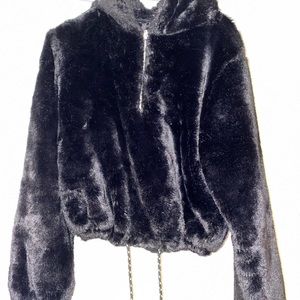 Black fur hoodie